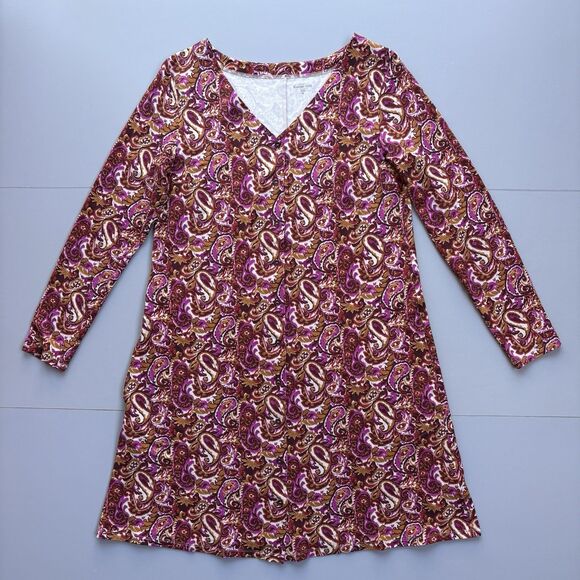 Garnet Hill Phoebe Button Front Knit Dress Size Medium Multicolor Jersey Pockets - Picture 2 of 13